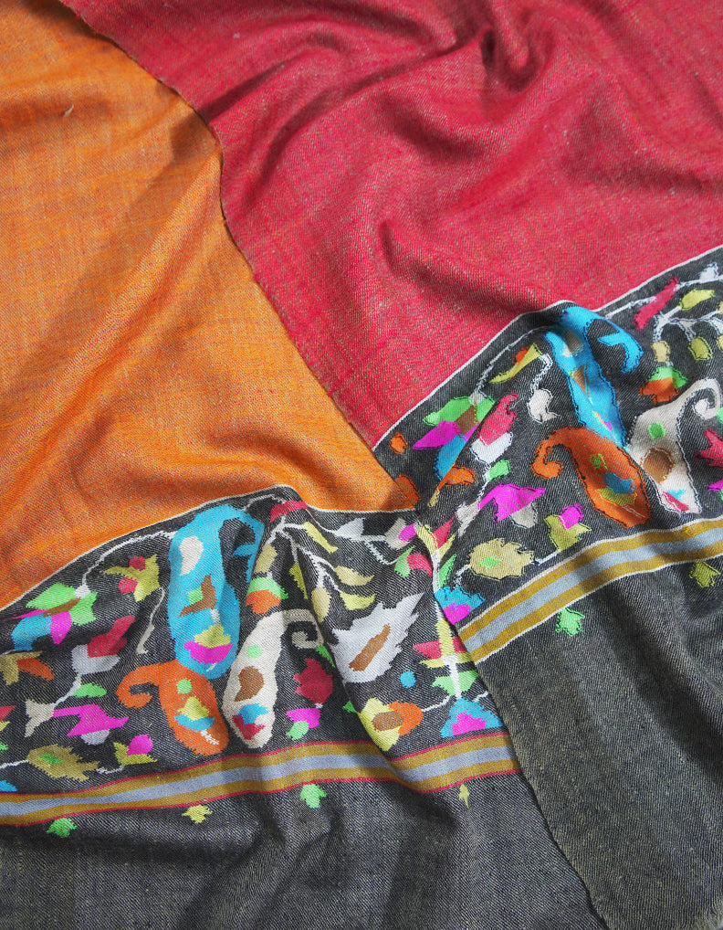 carrot and red reversible kani palla pashmina shawl 9239