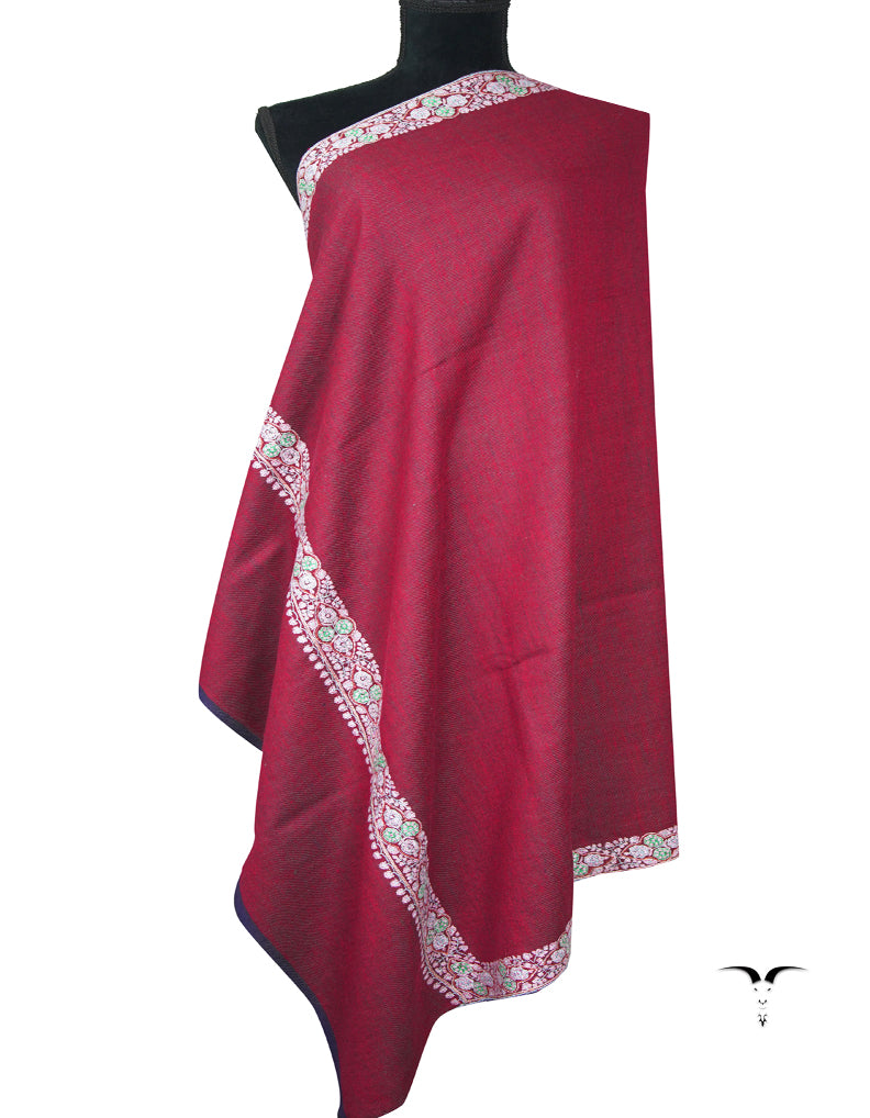 burgundy and dark purplish blue reversible embroidery pashmina shawl 9244
