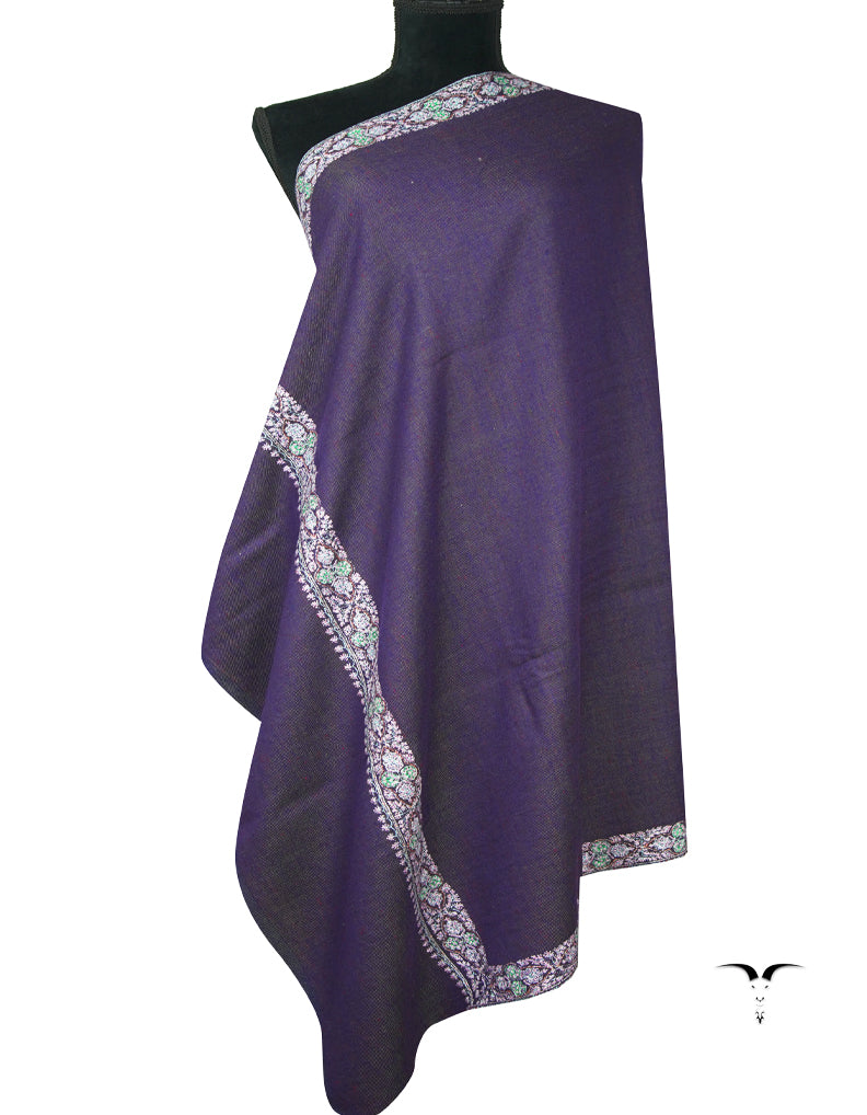 burgundy and dark purplish blue reversible embroidery pashmina shawl 9244