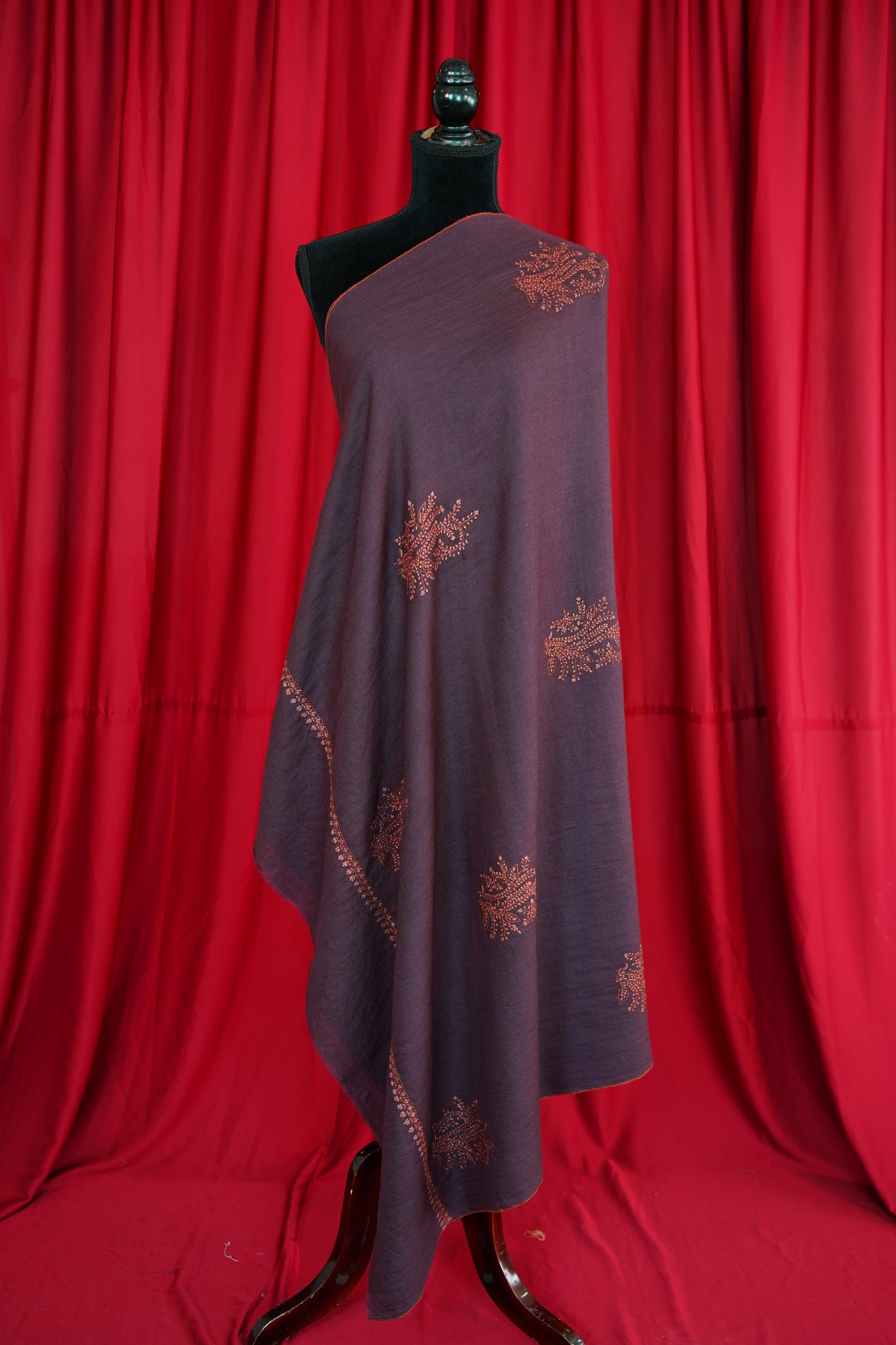 dark ruby wine butis embroidery pashmina shawl 9249