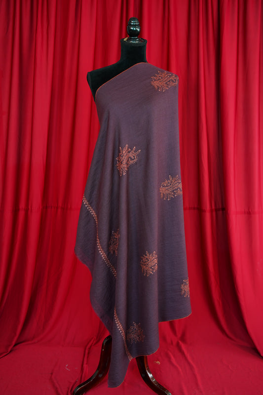 dark ruby wine butis embroidery pashmina shawl 9249