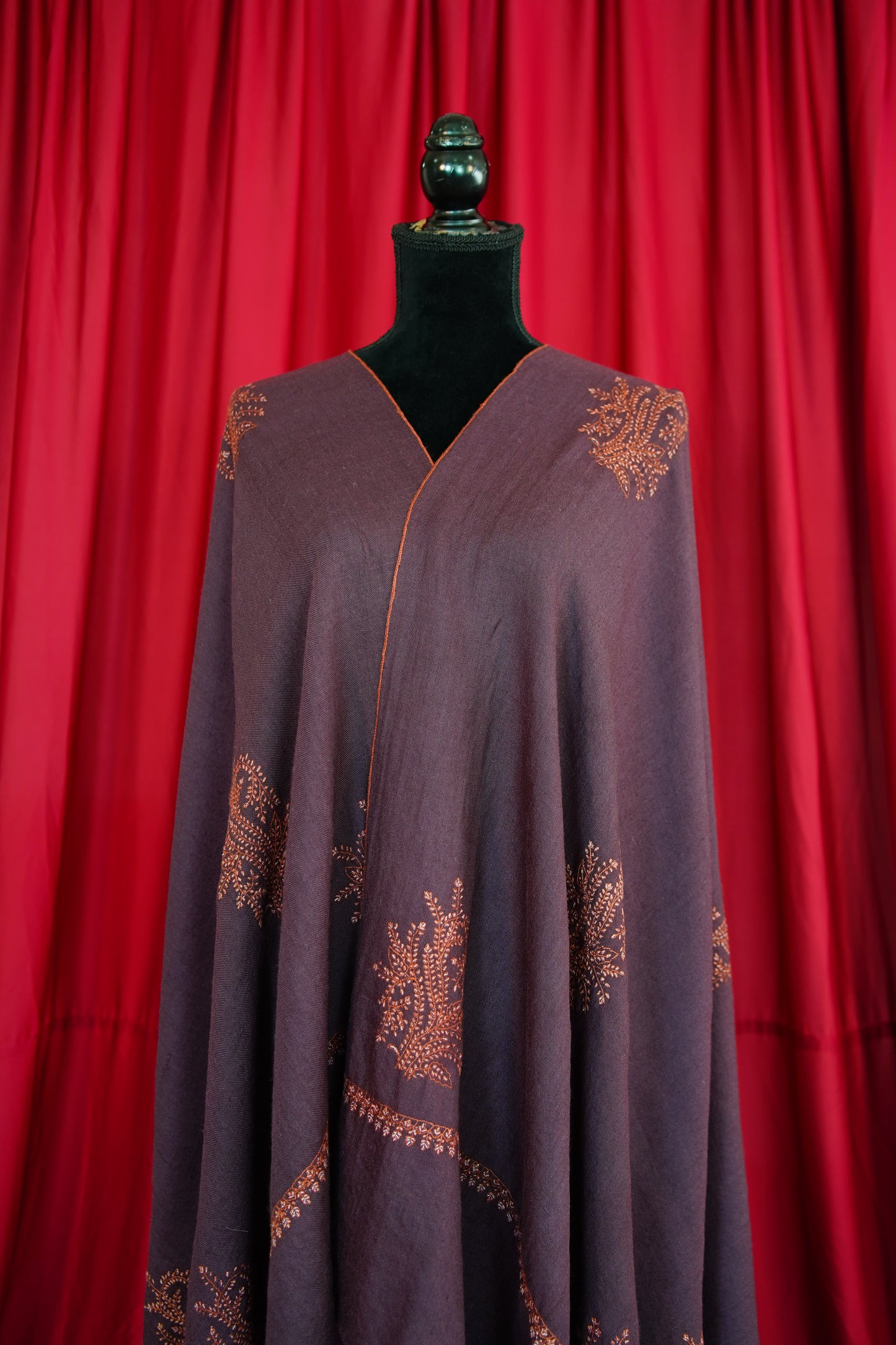 dark ruby wine butis embroidery pashmina shawl 9249