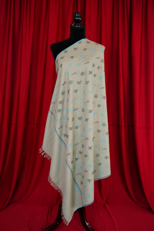 pastel grey butis embroidery GI pashmina shawl 9251
