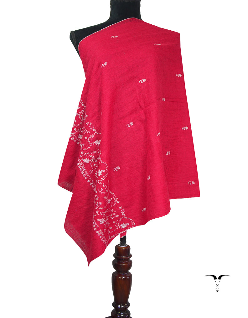 red butis embroidery pashmina stole 9278