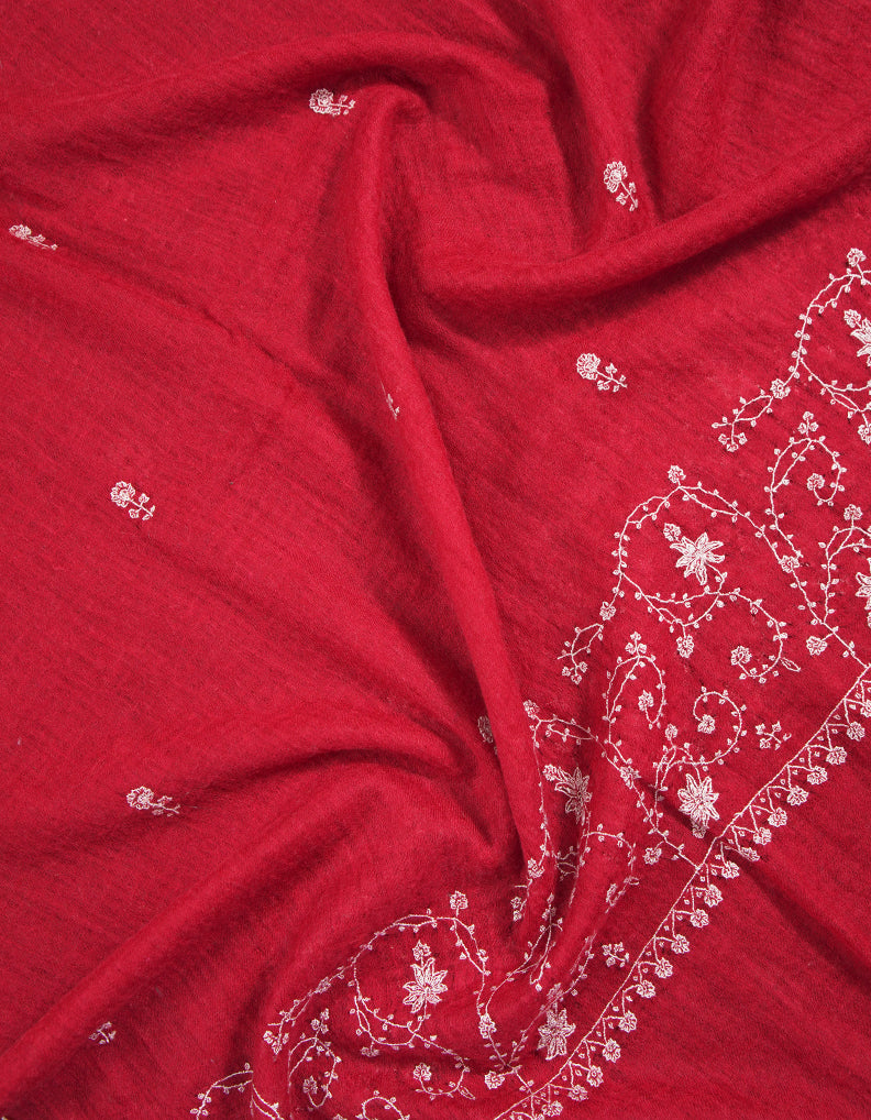 red butis embroidery pashmina stole 9278