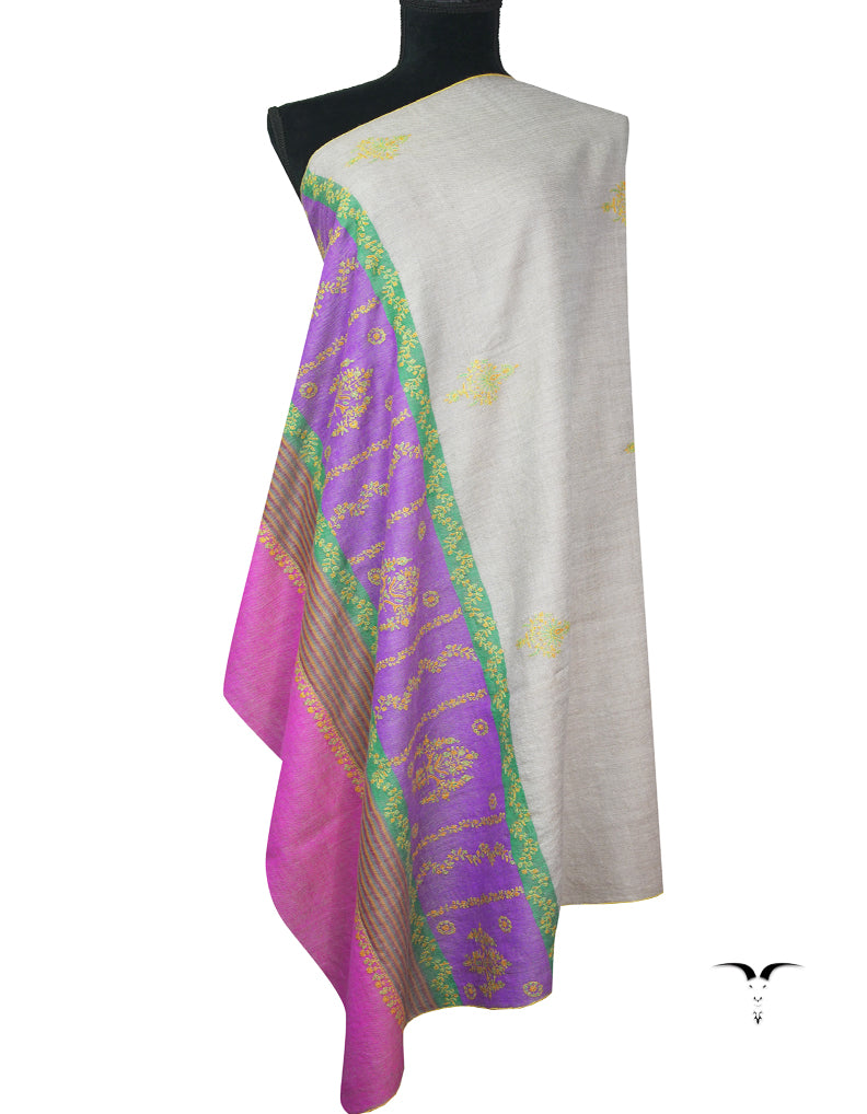 multi-coloured butis embroidery pashmina shawl 9309