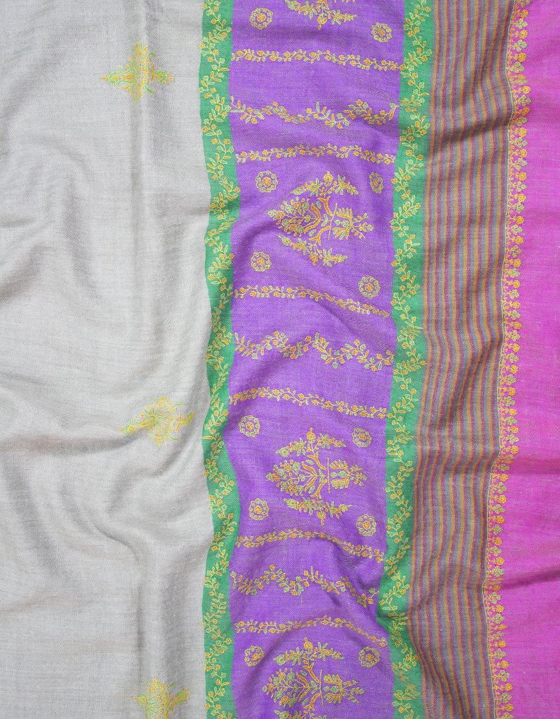 multi-coloured butis embroidery pashmina shawl 9309