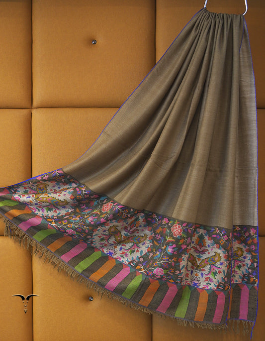 natural browny and silver reversible XL kani palla pashmina shawl 9335