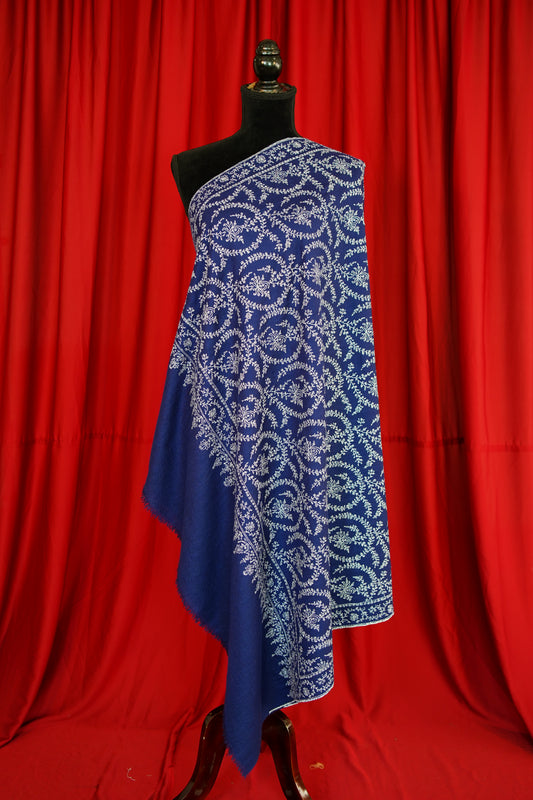 denim blue jaali embroidery Gi pashmina shawl 9346