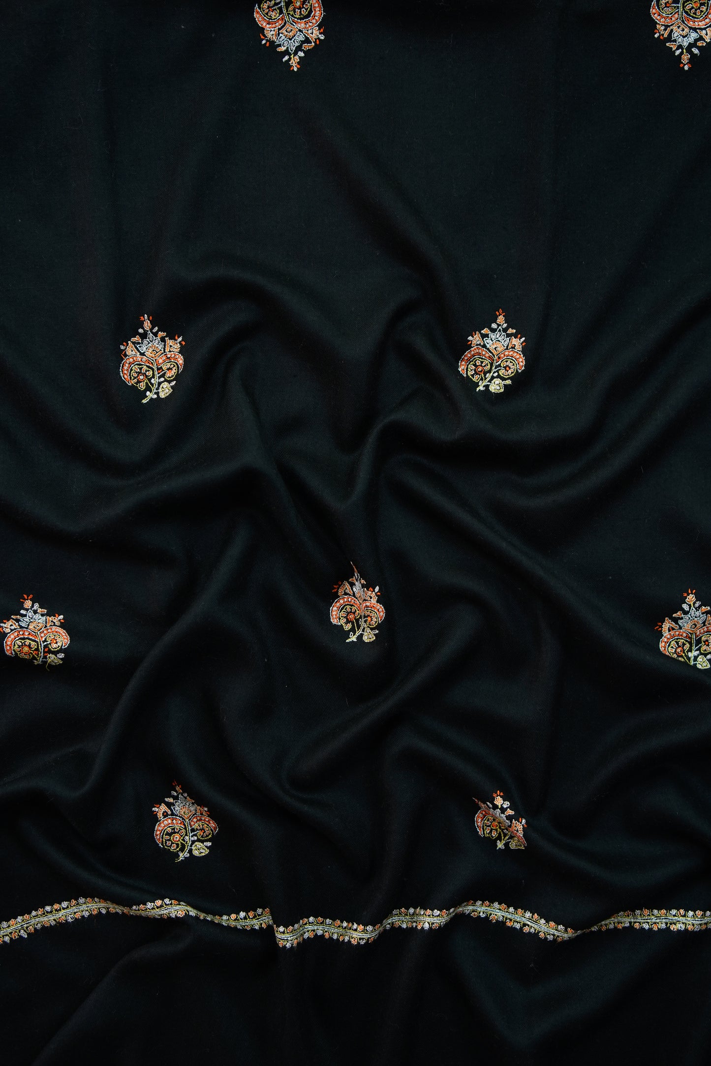 jet black butis GI embroidery pashmina shawl 9358
