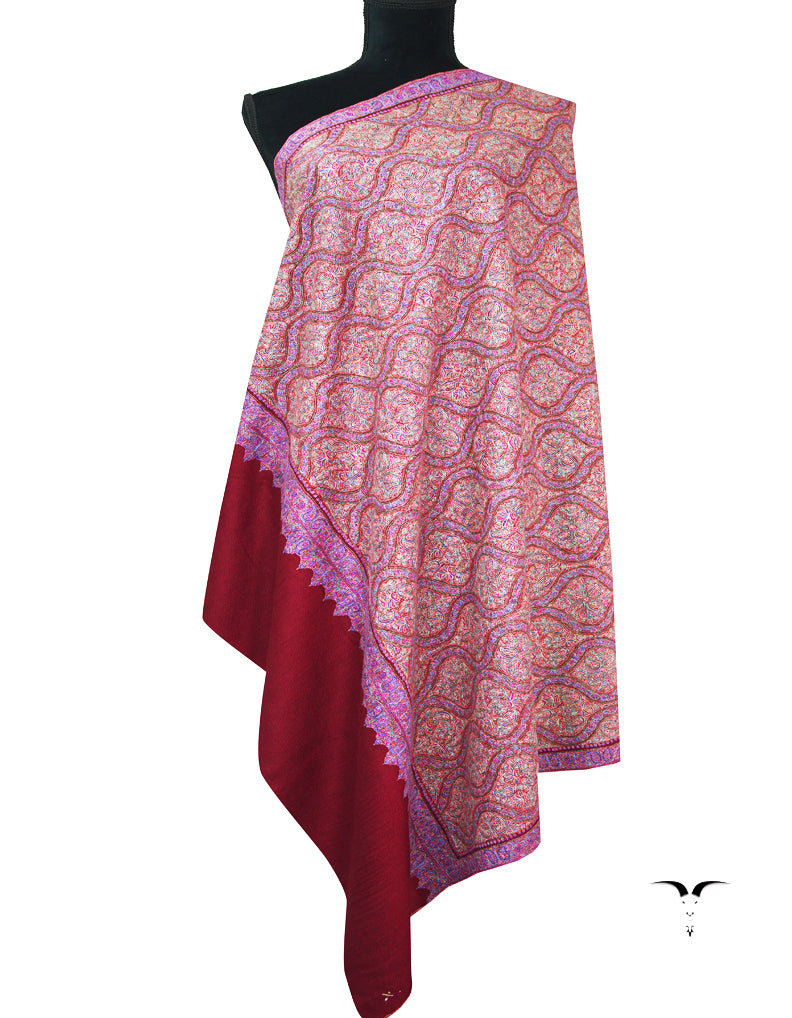 maroon GI jamma embroidery pashmina shawl 9362