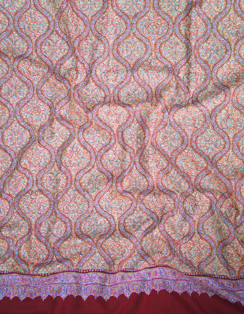 maroon GI jamma embroidery pashmina shawl 9362