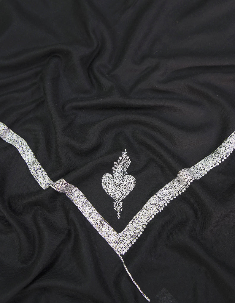 black GI embroidery pashmina shawl 9363