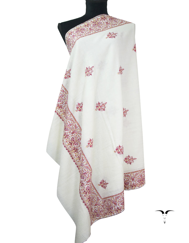 pearl white GI butis embroidery pashmina shawl 9364