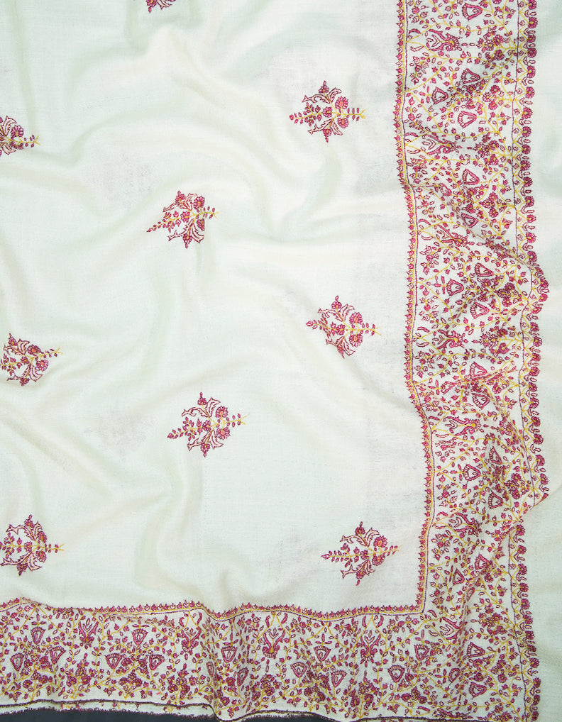 pearl white GI butis embroidery pashmina shawl 9364