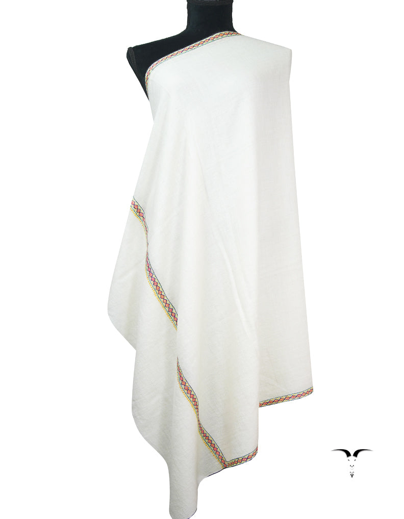 pure white GI embroidery pashmina shawl 9366
