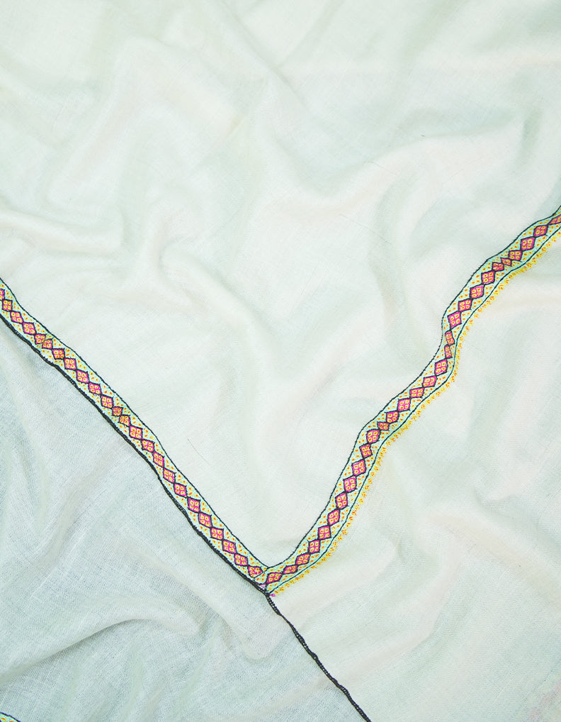 pure white GI embroidery pashmina shawl 9366