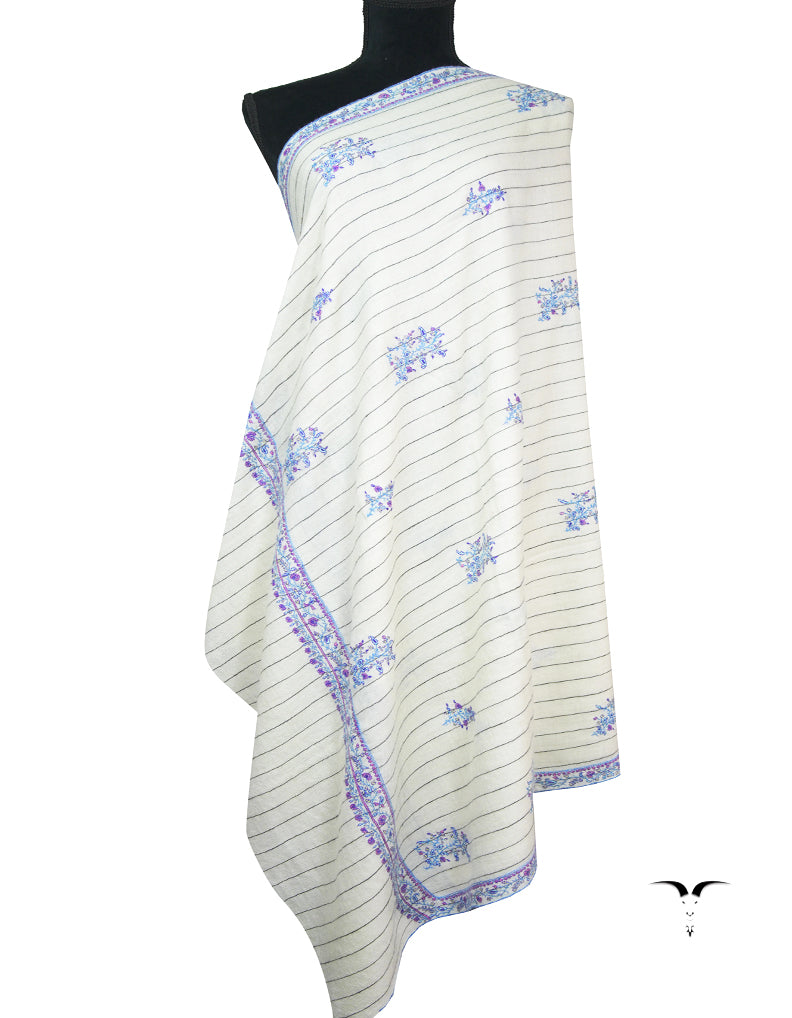 white striped GI butis embroidery pashmina shawl 9369