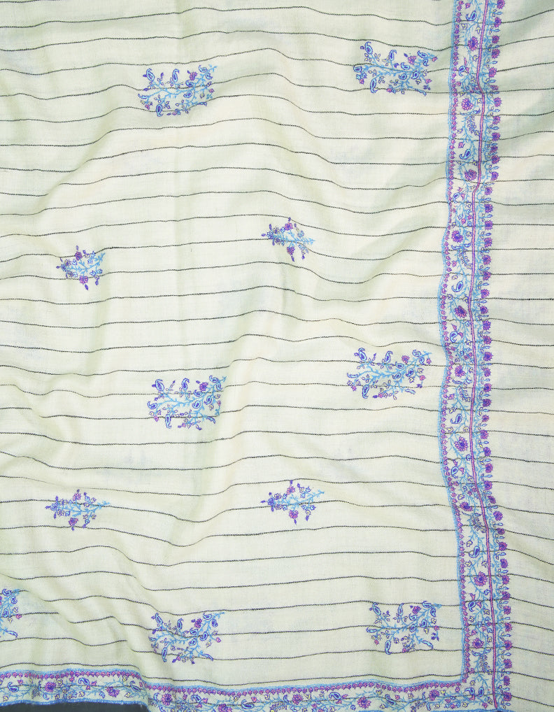 white striped GI butis embroidery pashmina shawl 9369