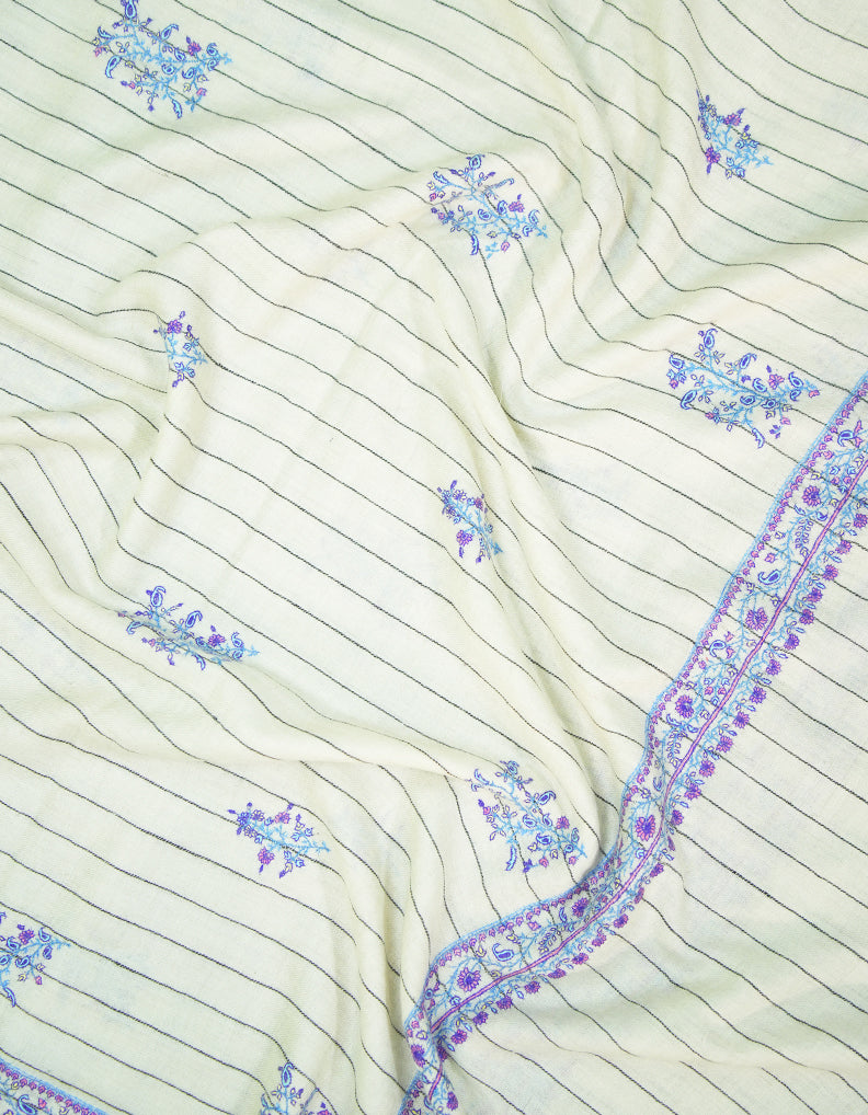 white striped GI butis embroidery pashmina shawl 9369