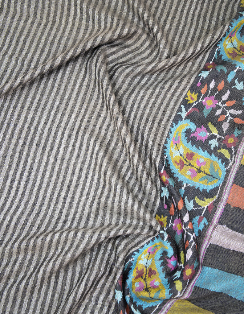 grey and black striped kani palla shawl 9375