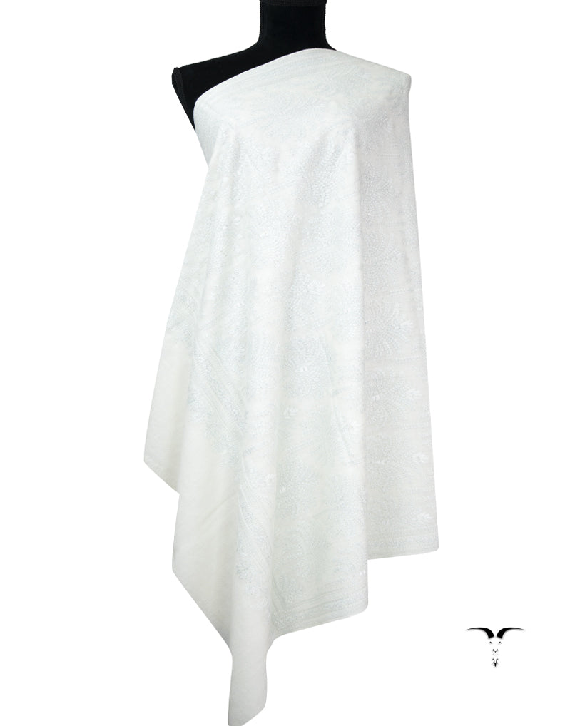 pearl white GI jamma embroidery pashmina shawl 9389