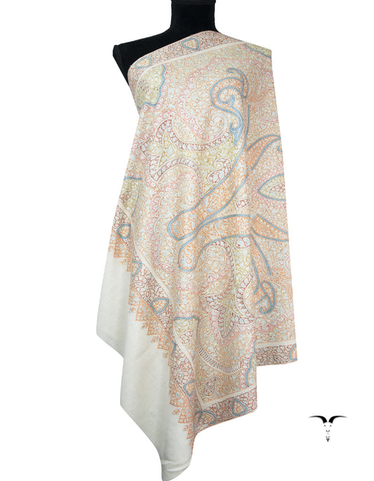 chalk white GI jamma embroidery pashmina shawl 9394