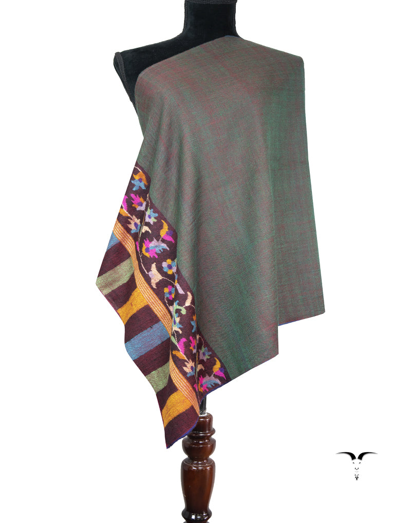 green and reddish GI kani palla pashmina stole 9398