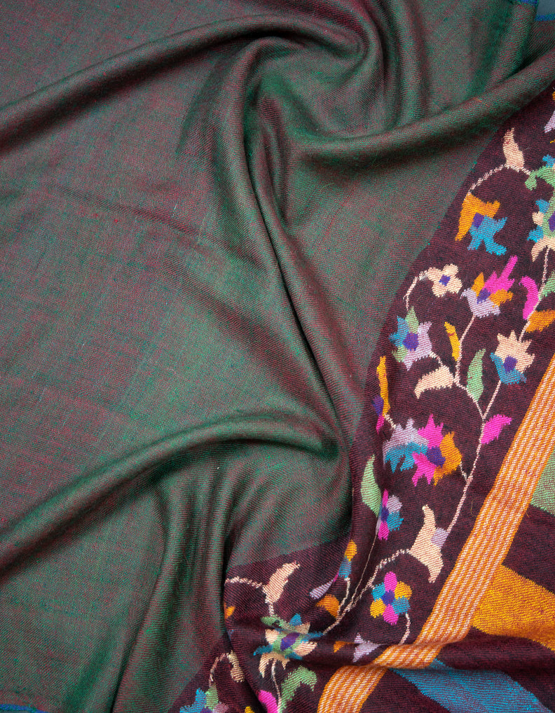 green and reddish GI kani palla pashmina stole 9398