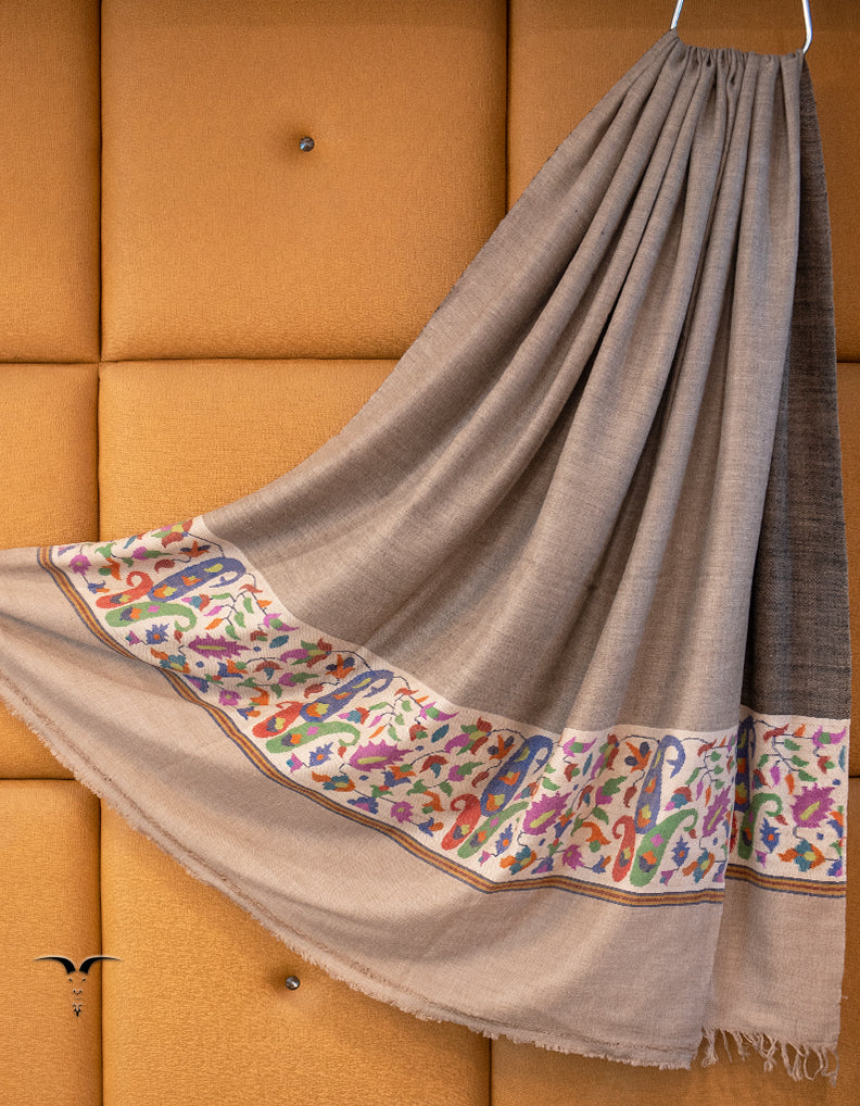 natural and charcoal blackish grey XL reversible kani palla shawl 9403