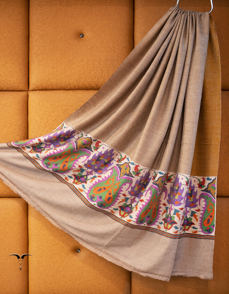 natural and mustard yellow XL reversible kani palla shawl 9405