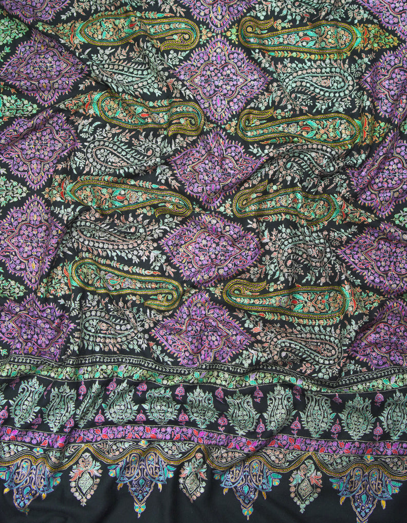 jet black mens XL GI embroidery pashmina shawl 9406
