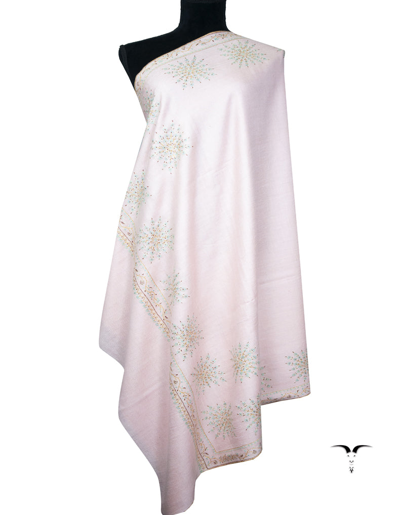 Baby pink butis GI embroidery pashmina shawl 9409