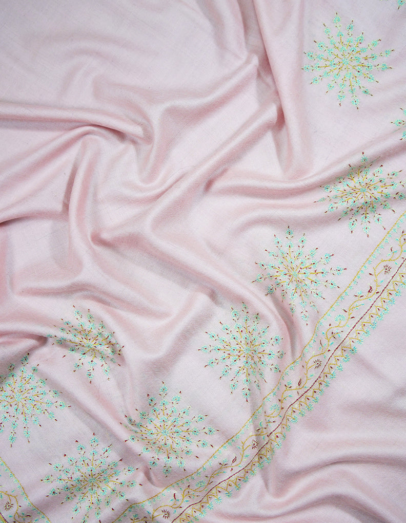 Baby pink butis GI embroidery pashmina shawl 9409
