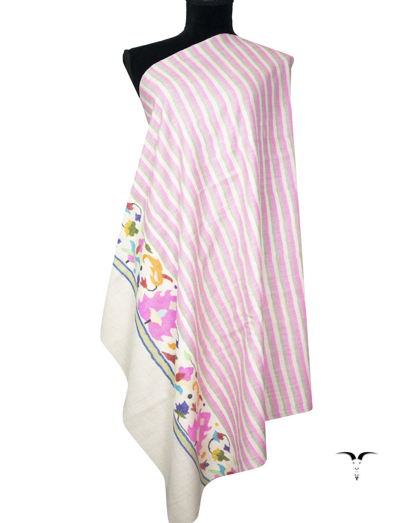 off white and pink striped kani palla shawl 9414