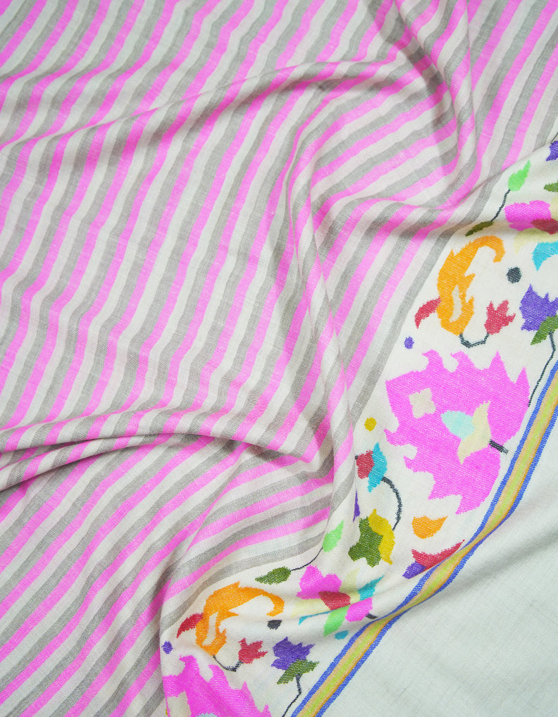 off white and pink striped kani palla shawl 9414