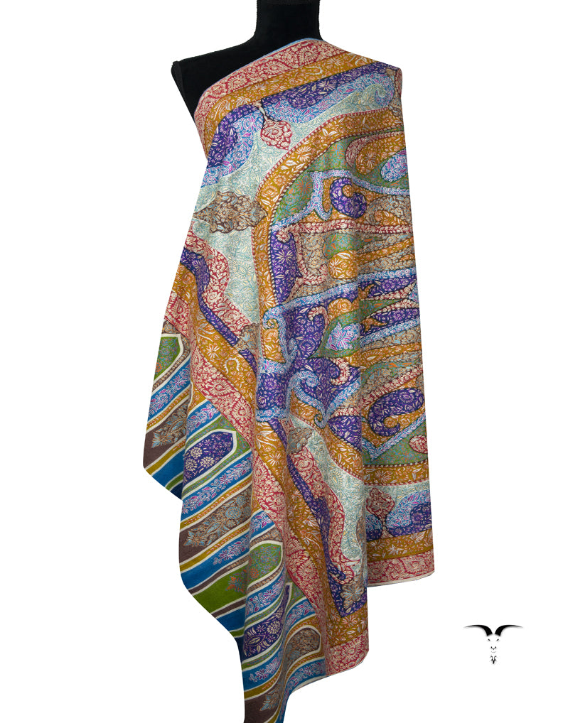 multi-colored GI jamma embroidery pashmina shawl 9421