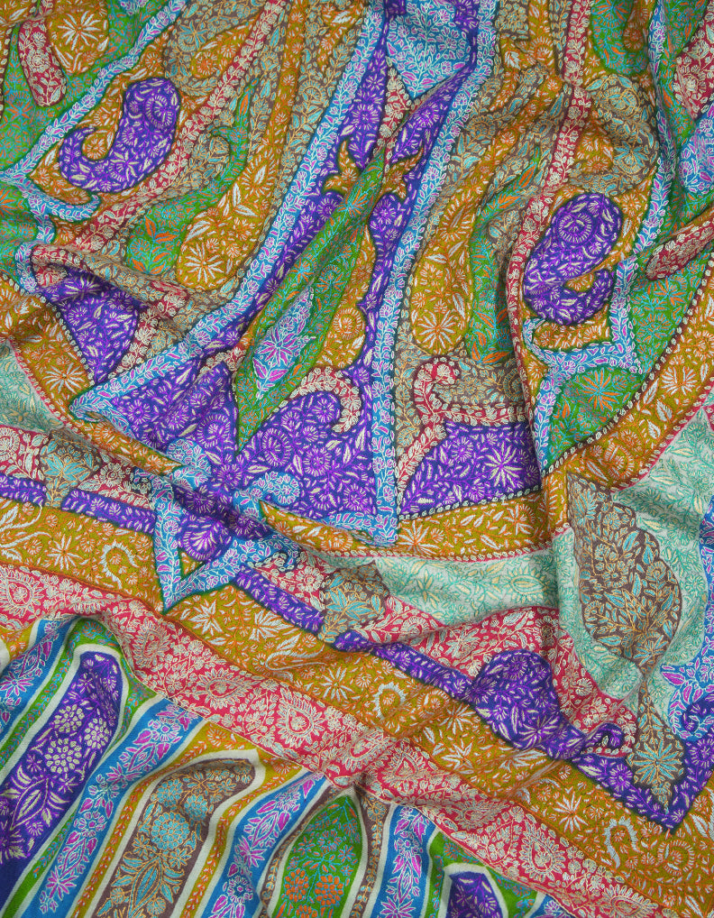 multi-colored GI jamma embroidery pashmina shawl 9421