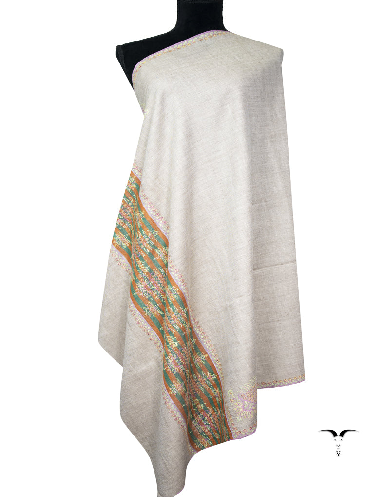 light natural GI embroidery pashmina shawl 9424