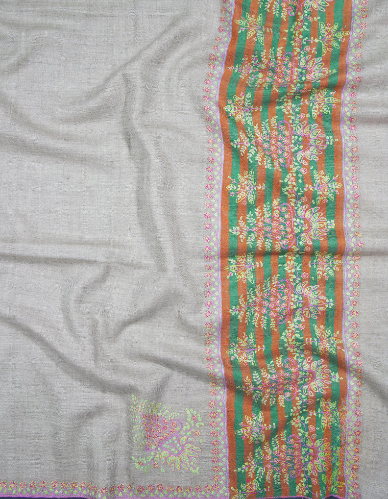 light natural GI embroidery pashmina shawl 9424