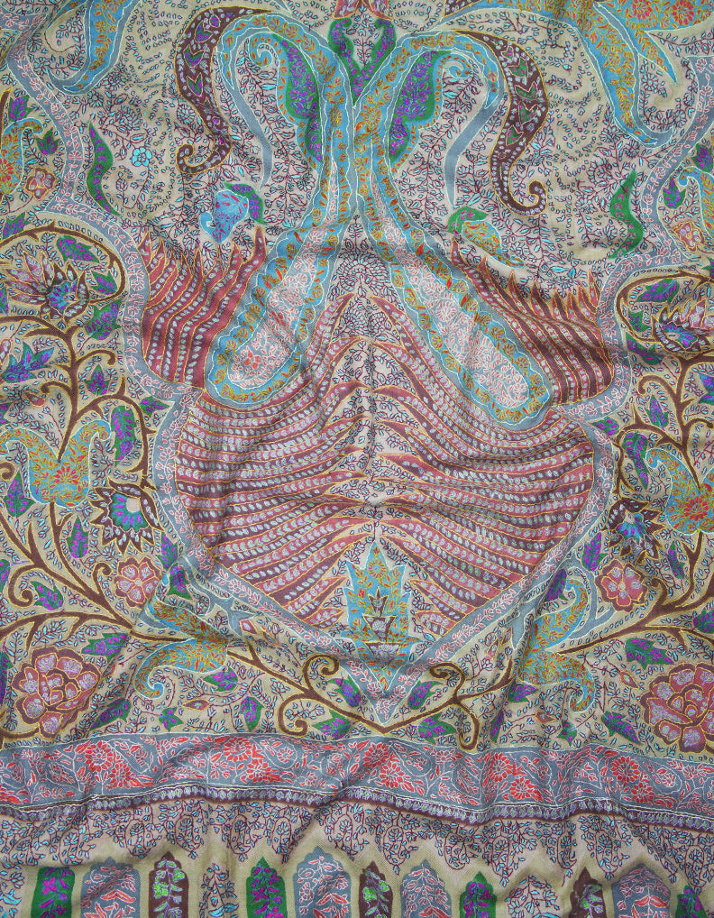 multi-colored GI jamma embroidery pashmina shawl 9425