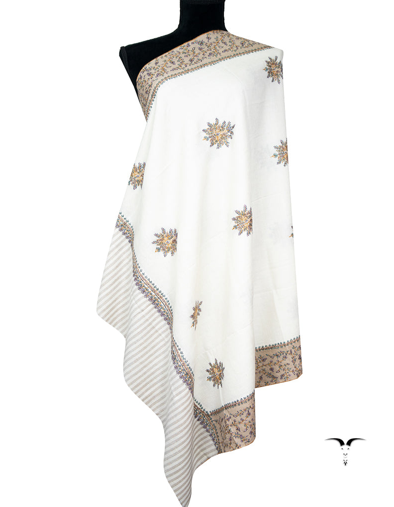 pure white butis GI embroidery pashmina shawl 9428