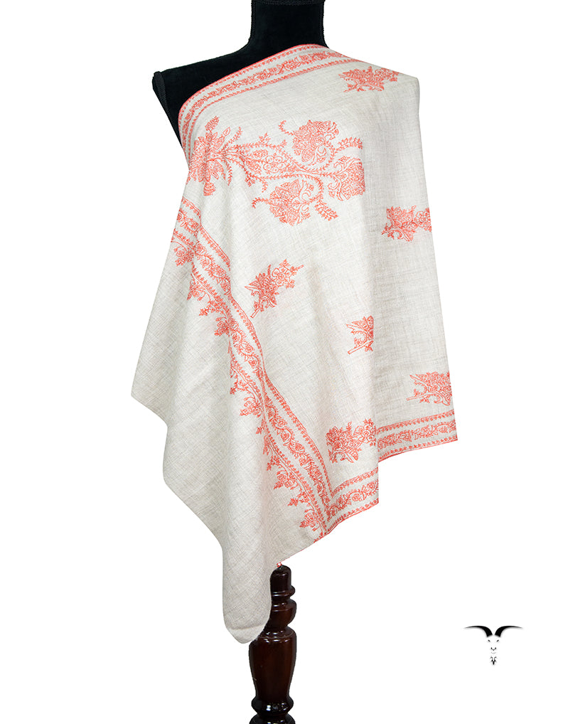light natural butis GI embroidery pashmina stole 9434