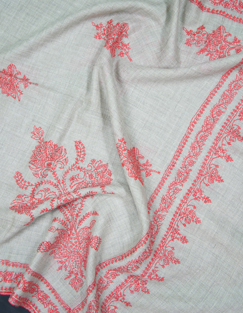 light natural butis GI embroidery pashmina stole 9434