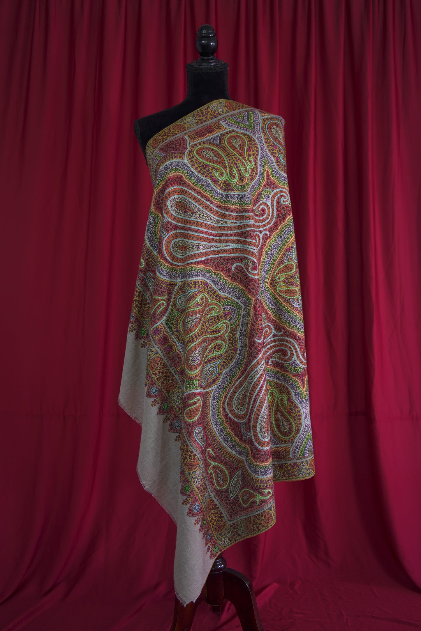 multi-coloured GI jamma sozni embroidery pashmina shawl 9469