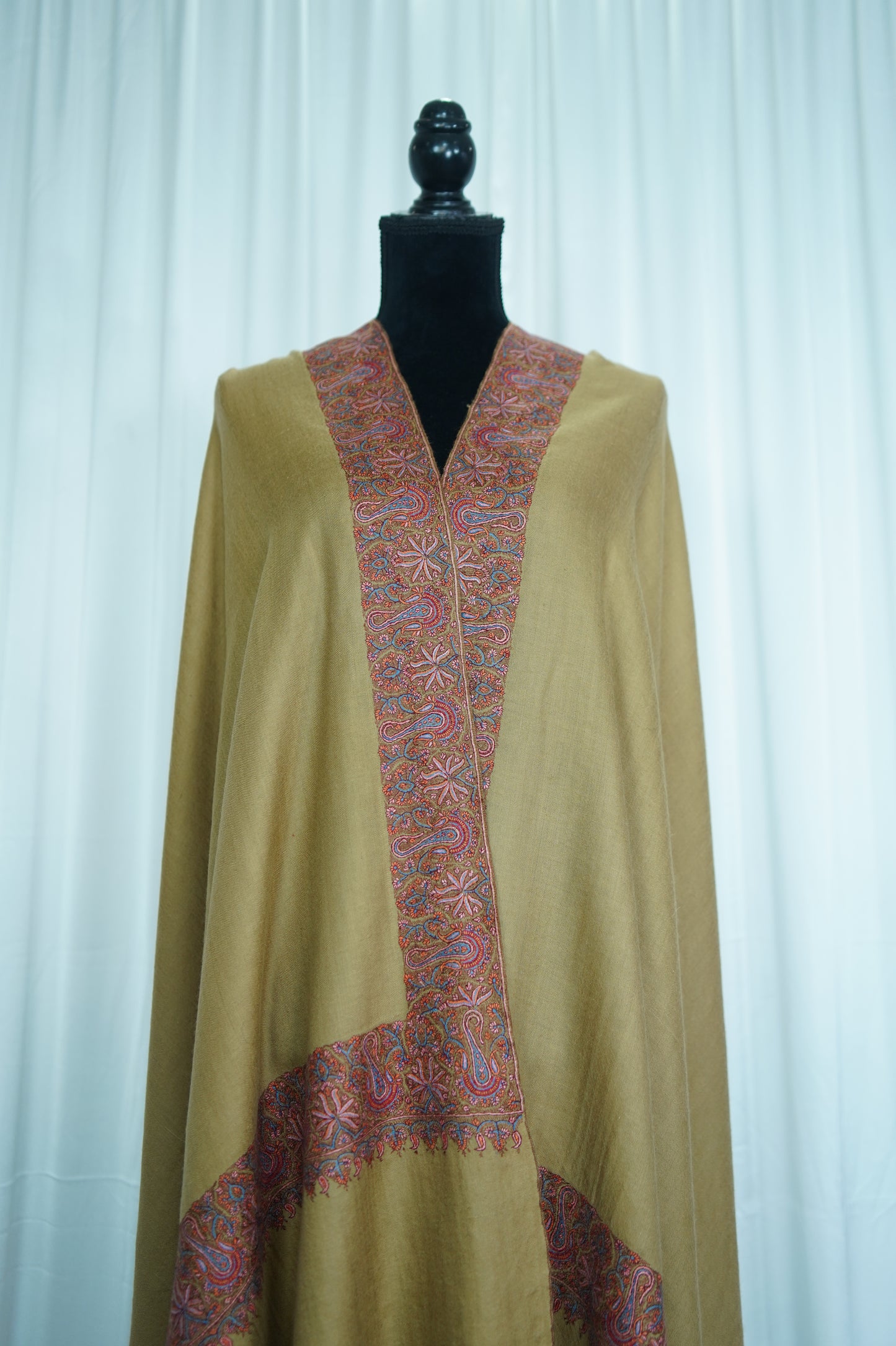 flaxen GI embroidery pashmina shawl 9472