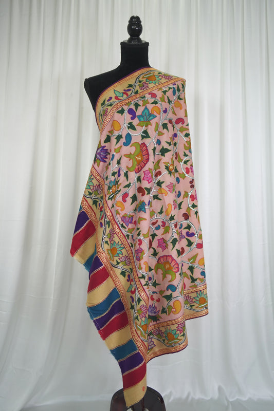 multi-coloured tilla embroidery pashmina shawl 9473