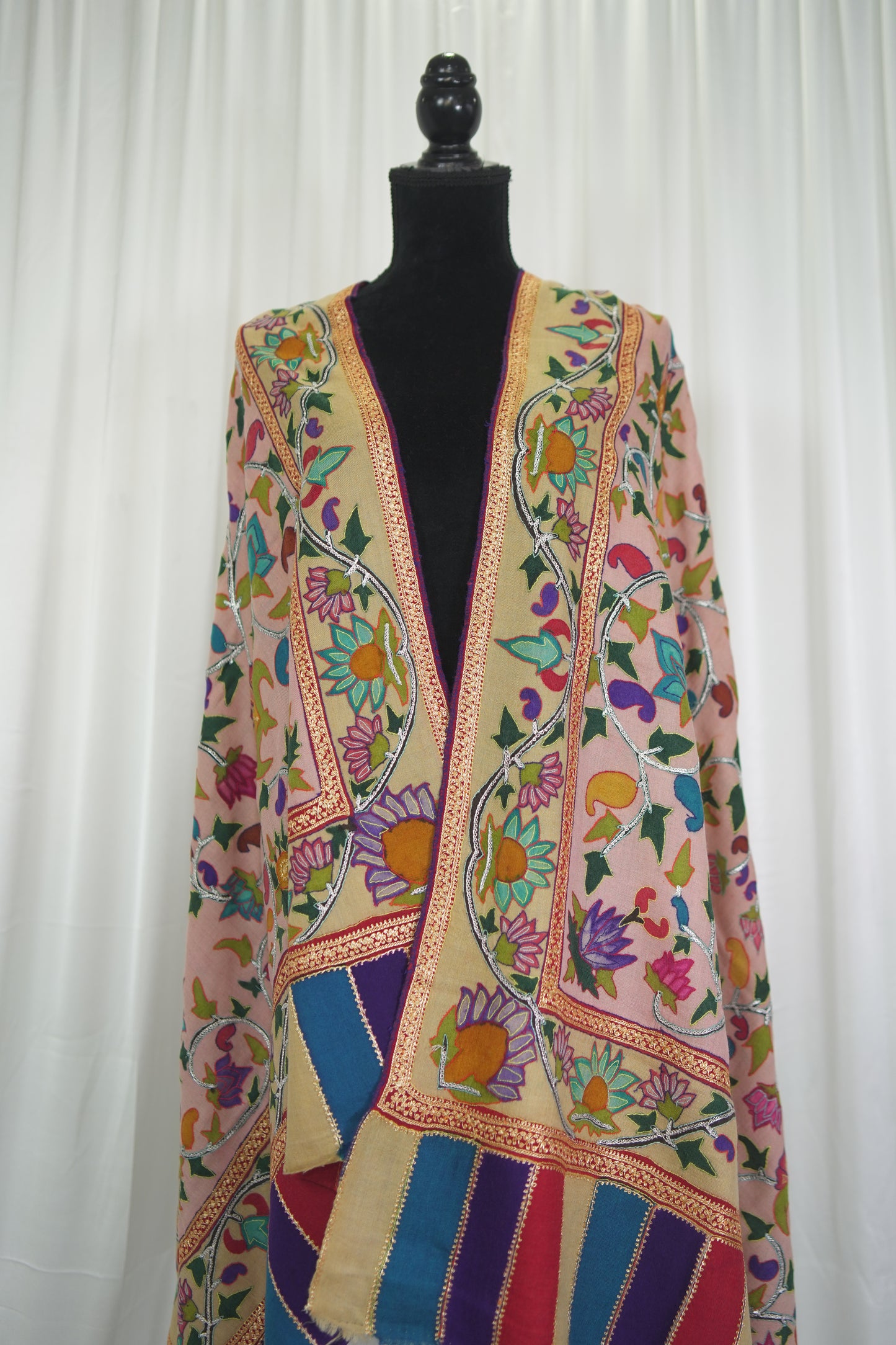 multi-coloured tilla embroidery pashmina shawl 9473