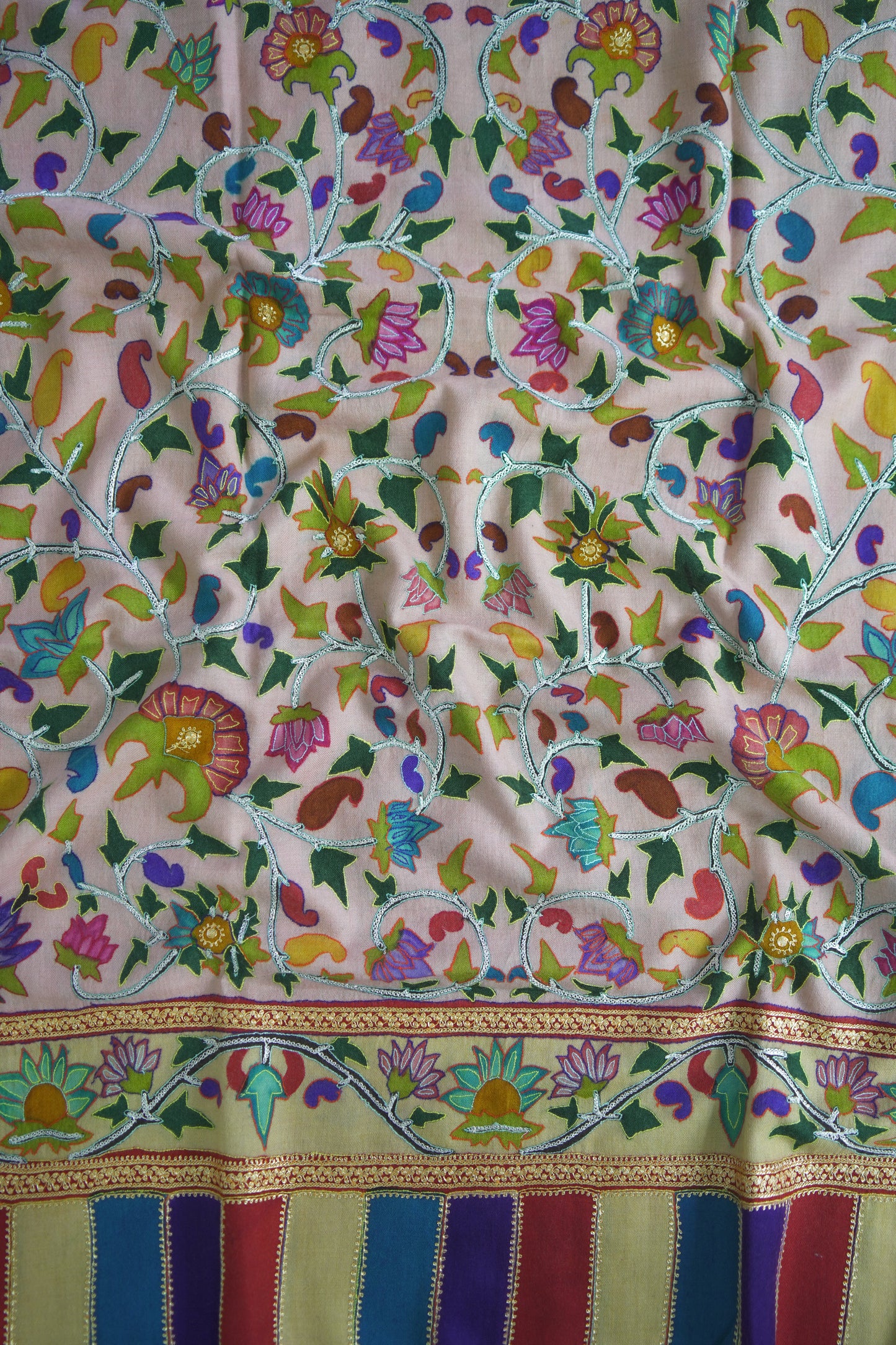 multi-coloured tilla embroidery pashmina shawl 9473