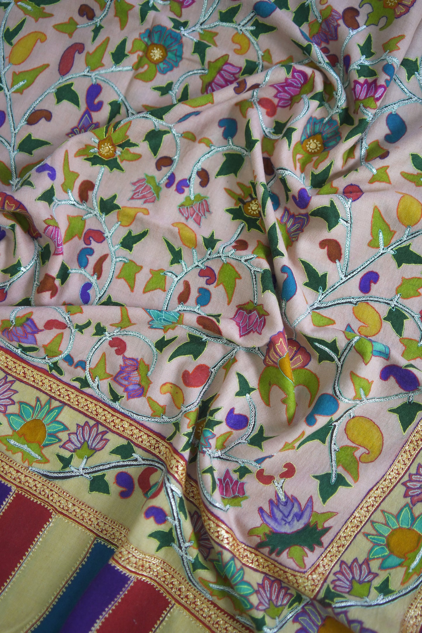 multi-coloured tilla embroidery pashmina shawl 9473